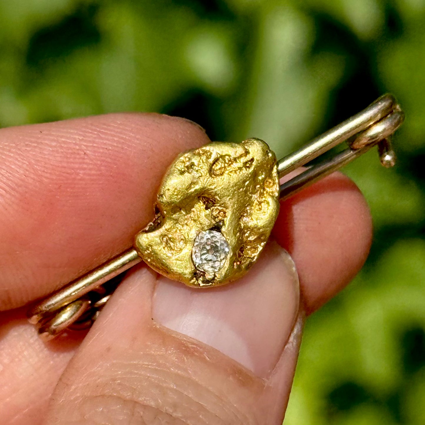 Antique Edwardian Gold Nugget & Diamond Brooch