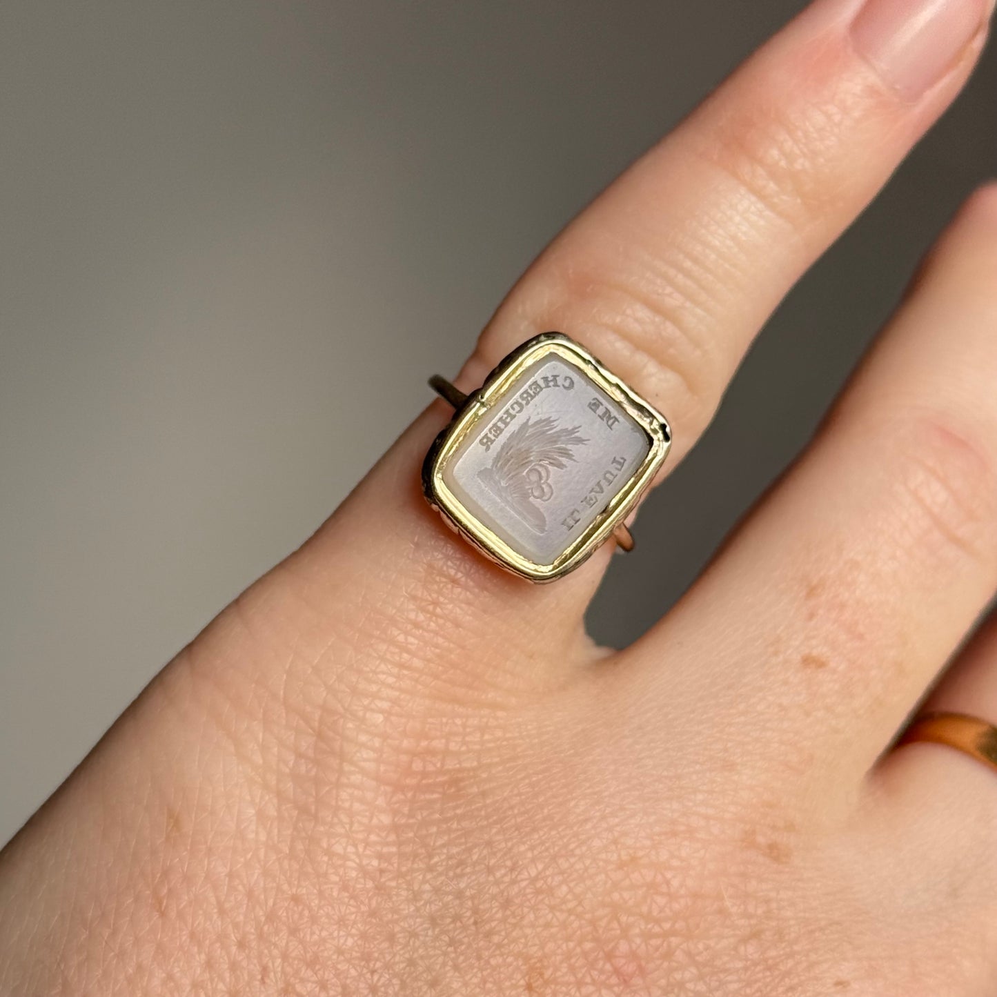 Antique French Lovers Intaglio Ring in 9 Carat Gold