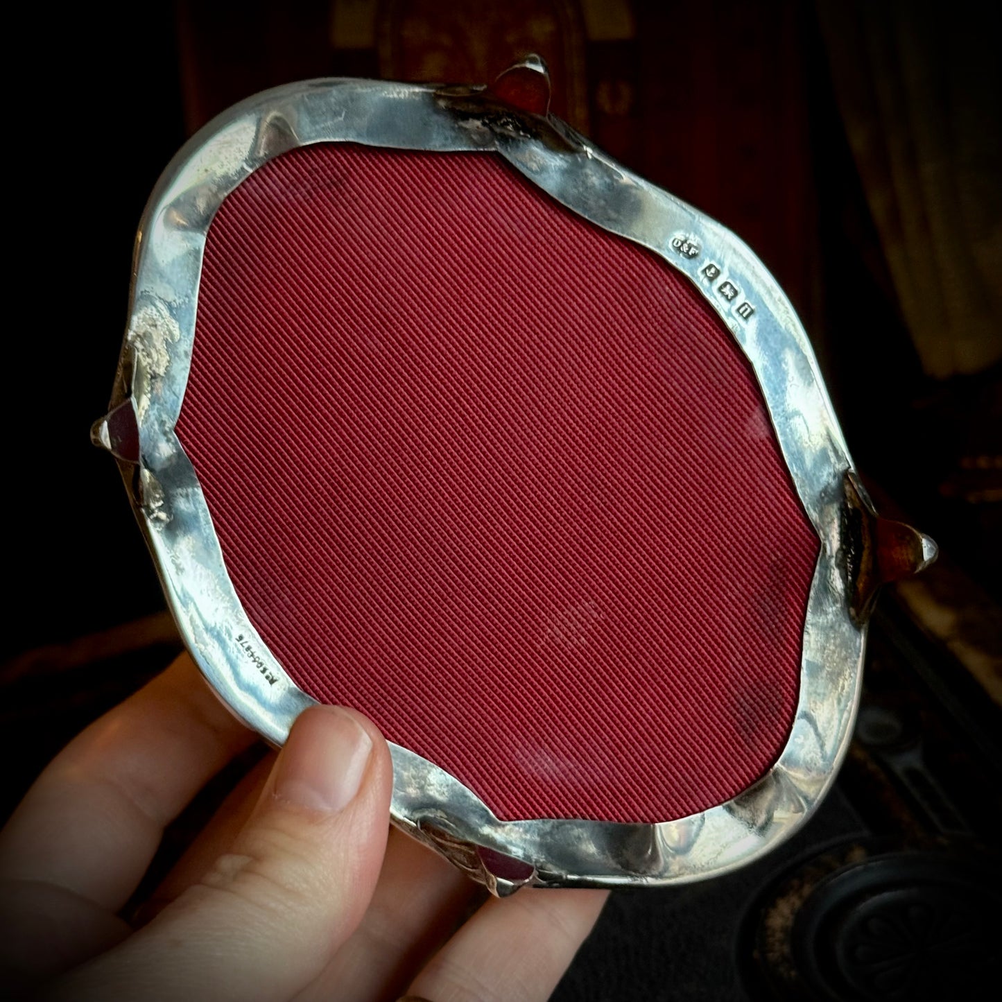 Antique Sterling Silver & Velvet Jewellery Box, England 1912