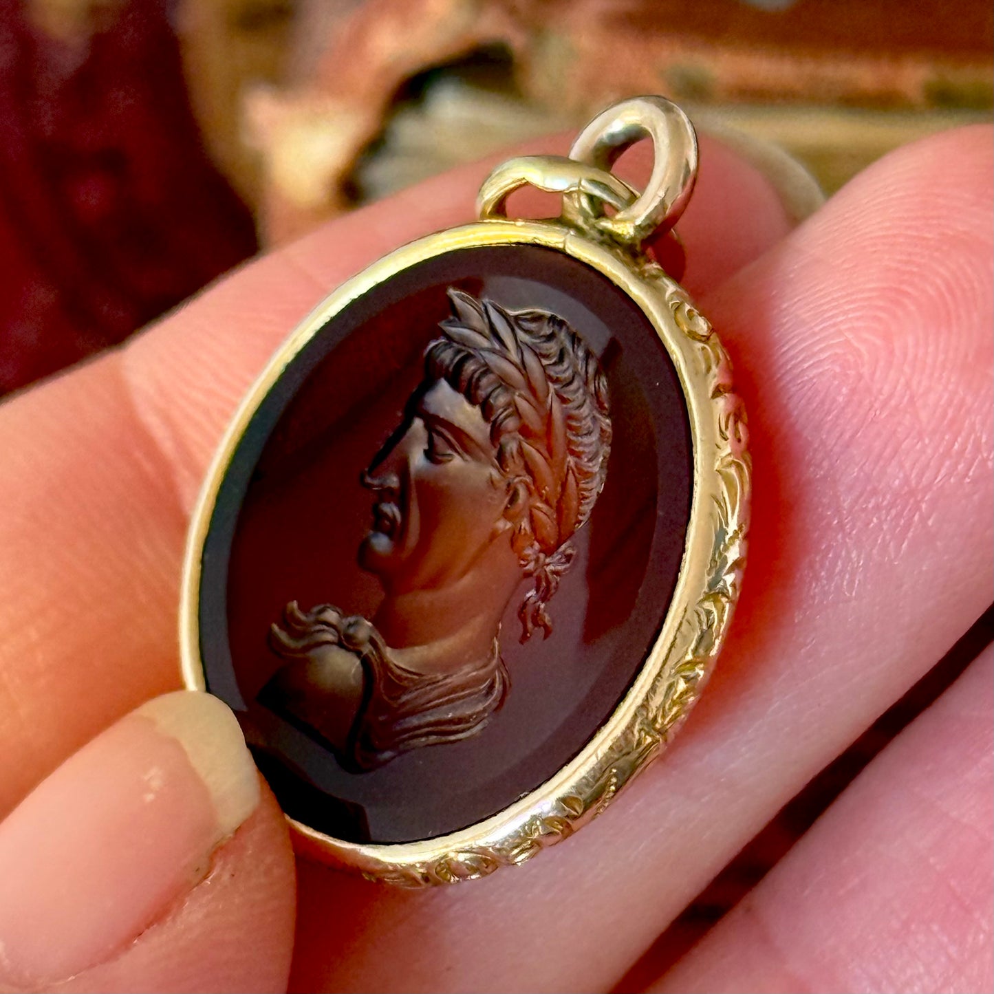 Antique Victorian Roman Emperor Intaglio Pendant