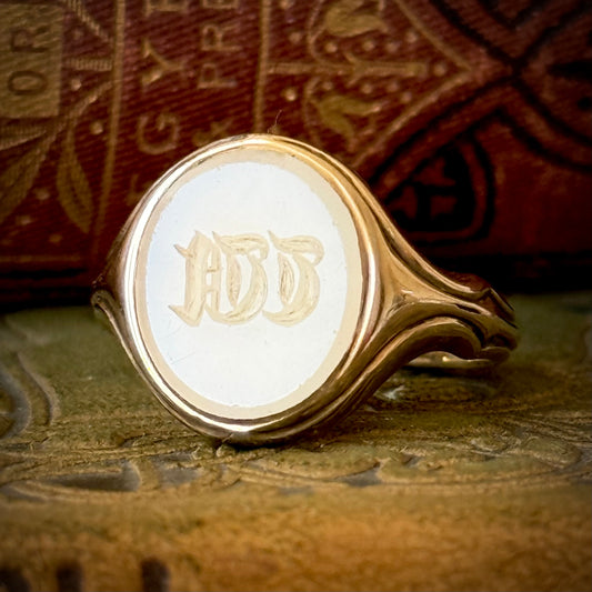 Antique Monogramed 'W' Intaglio Signet ring; Circa 1853