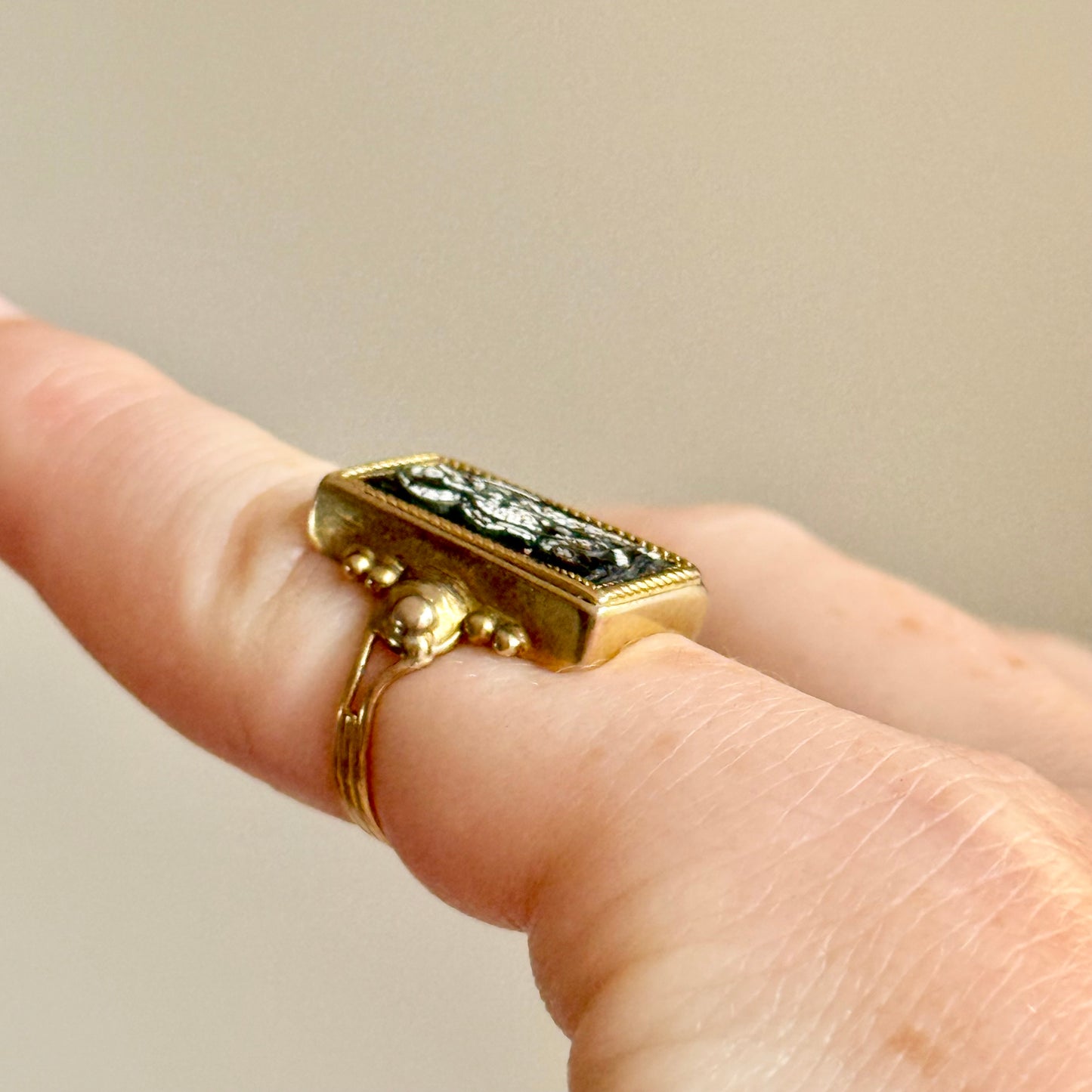Victorian Micro Mosaic Panel Ring in 9 Carat Gold; 1850