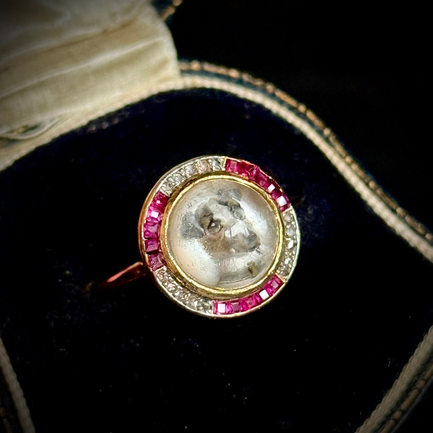 Victorian Essex Crystal, Diamond & Ruby Dog Ring, circa 1880