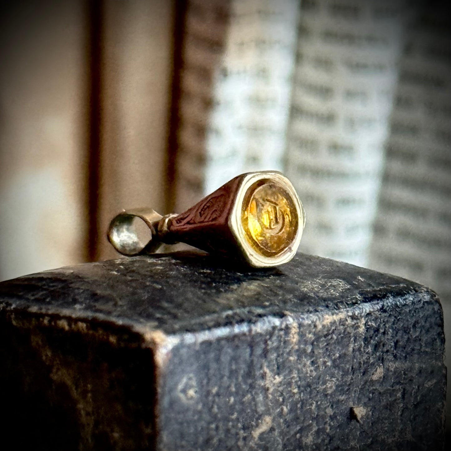 Antique Tiny Intaglio Fob Pendant in 9 Carat Gold; Circa 1880