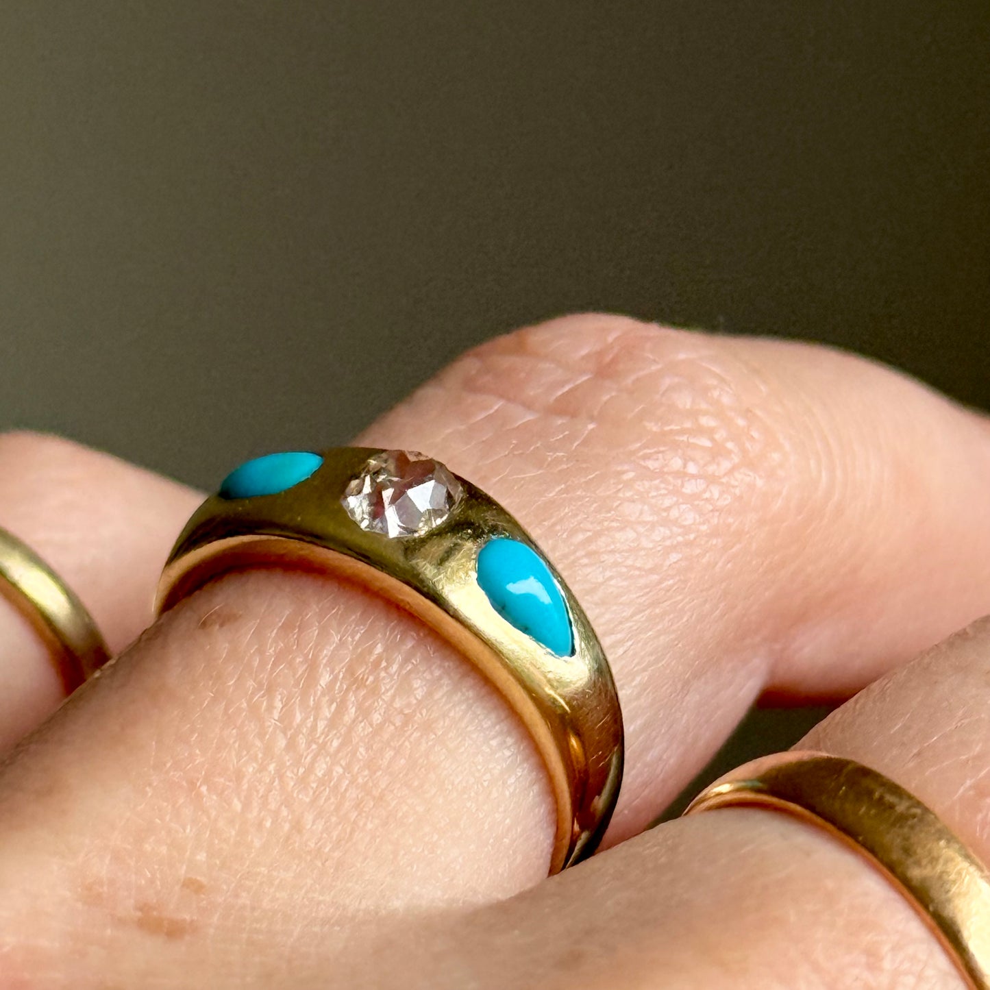 Victorian Turquoise & Diamond Ring in 18 Carat Gold