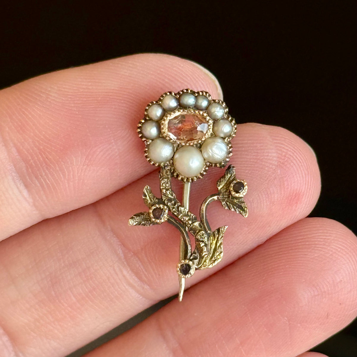 Georgian Topaz & Pearl Brooch in in 9 Carat Gold; Circa 1800