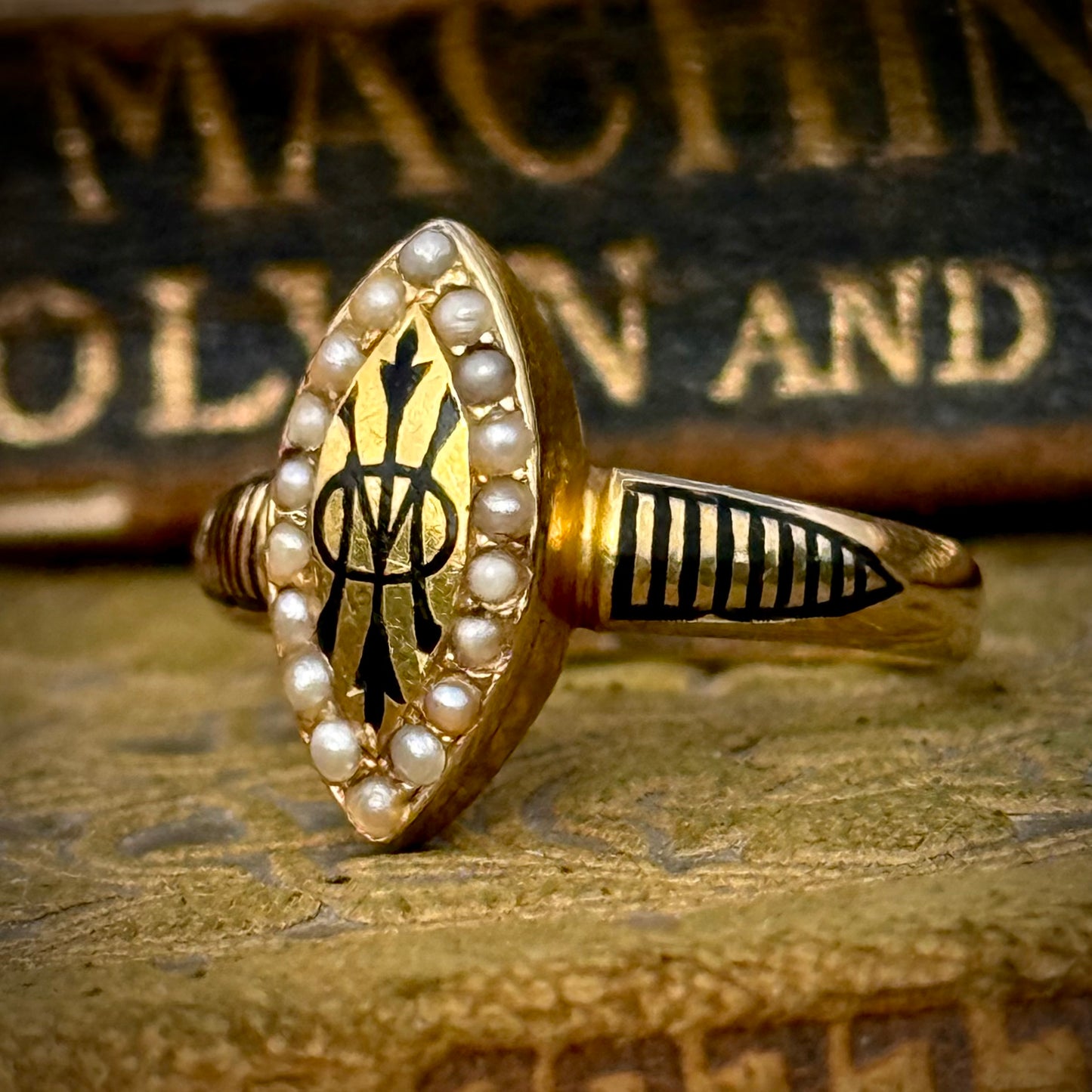 Antique Victorian IMO Mourning Ring in 15 Carat Gold