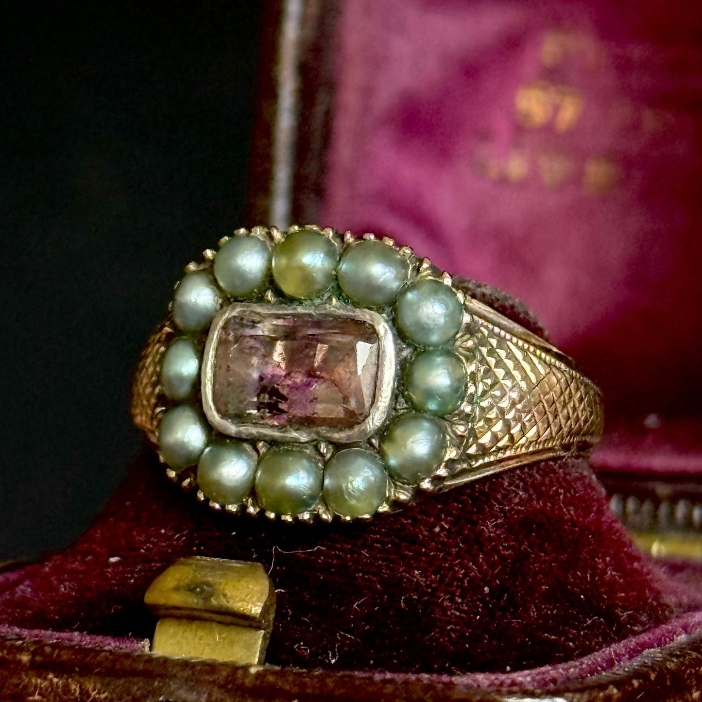 Antique Georgian Amethyst Mourning Ring; Circa 1813