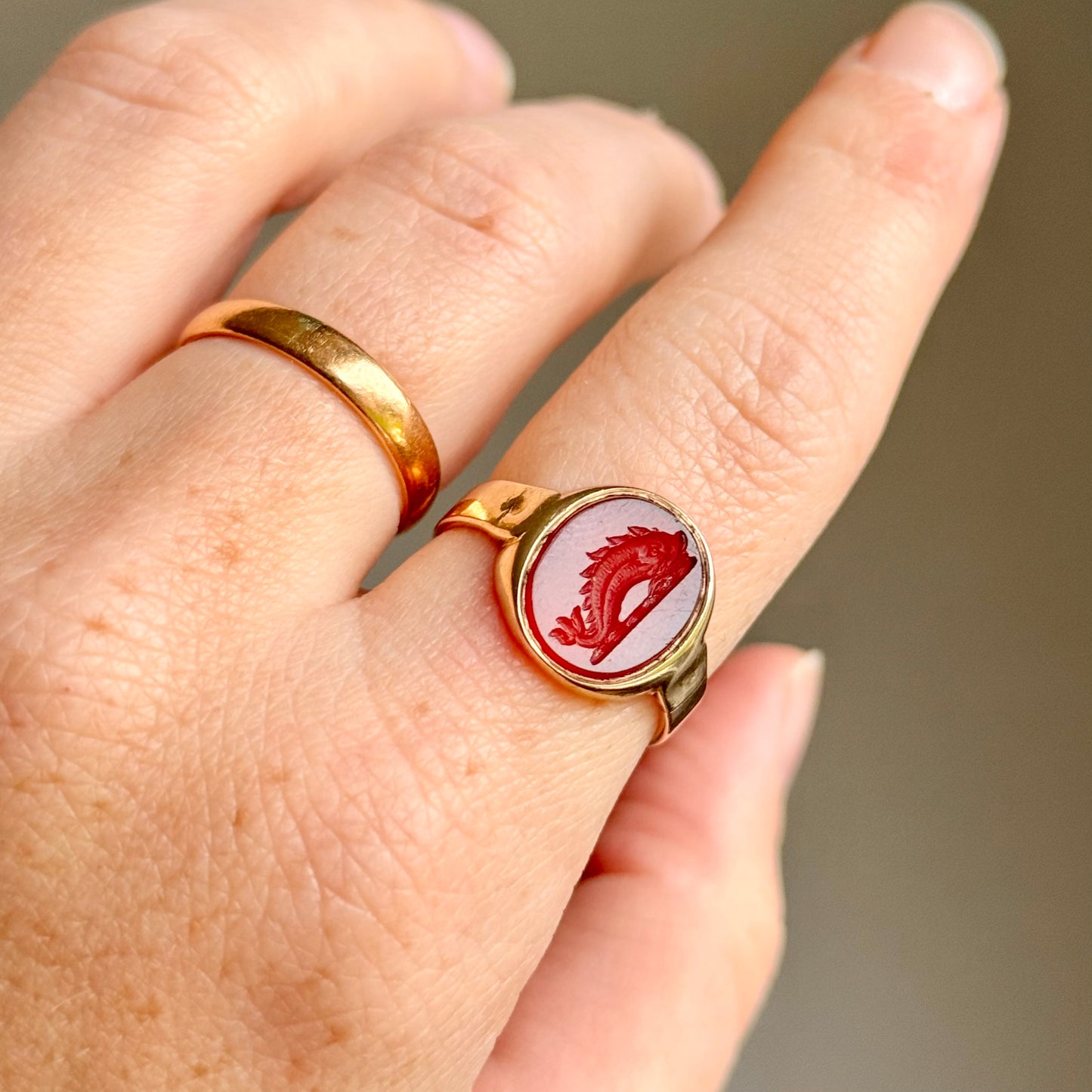 Edwardian Mythical Creature Intaglio Ring in 9 Carat Gold