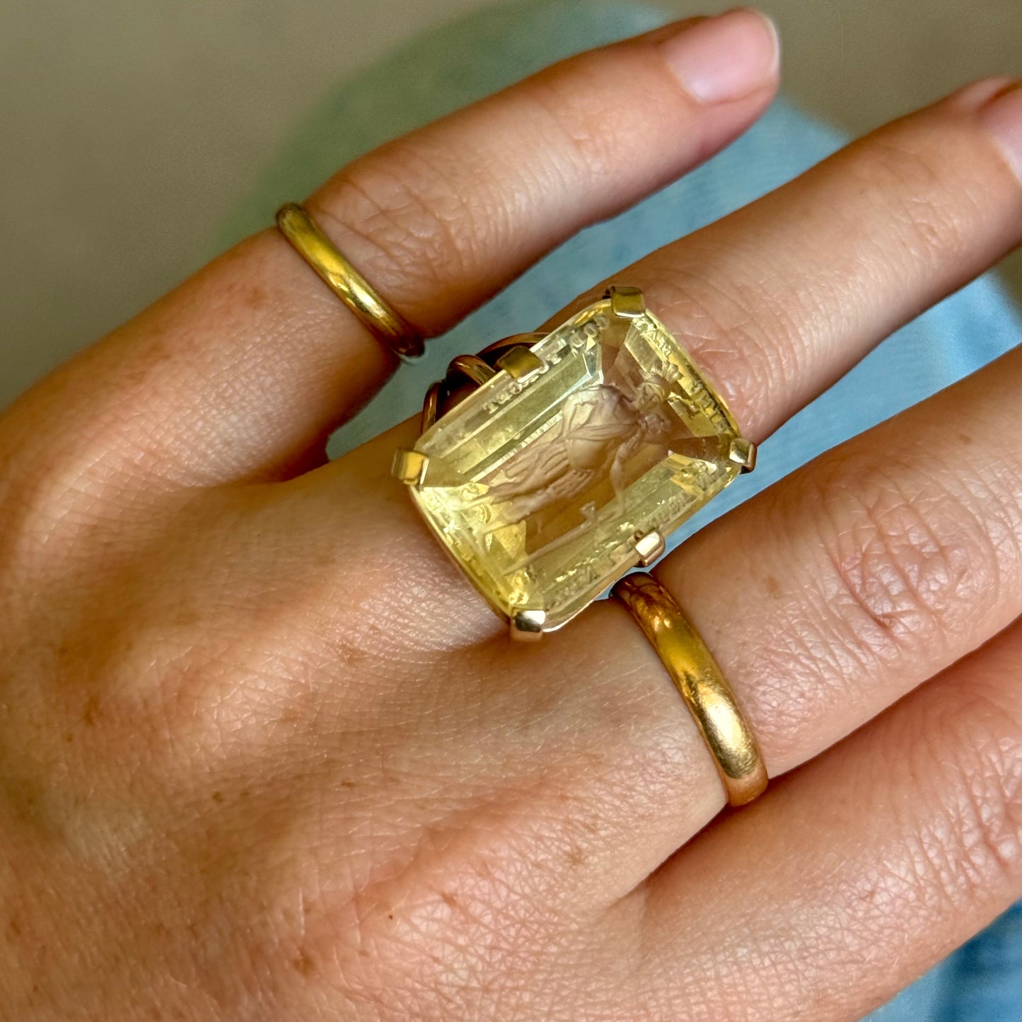 Substantial Citrine Intaglio Ring in 9 Carat Gold