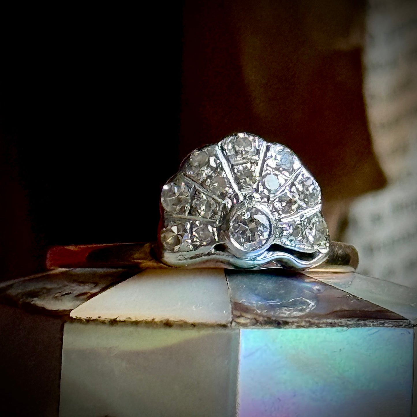 Art Deco Diamond Fan Ring in 9 Carat Gold; Circa 1920