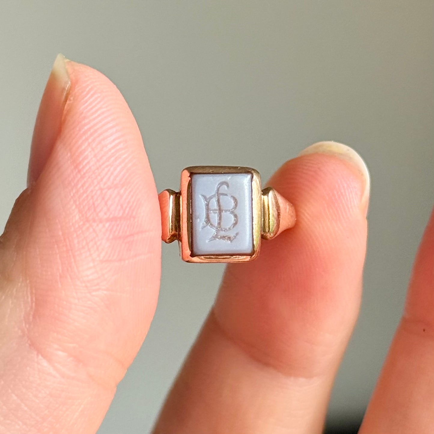 Sardonyx Monogram Signet Ring in 9 Carat Gold; Circa 1900