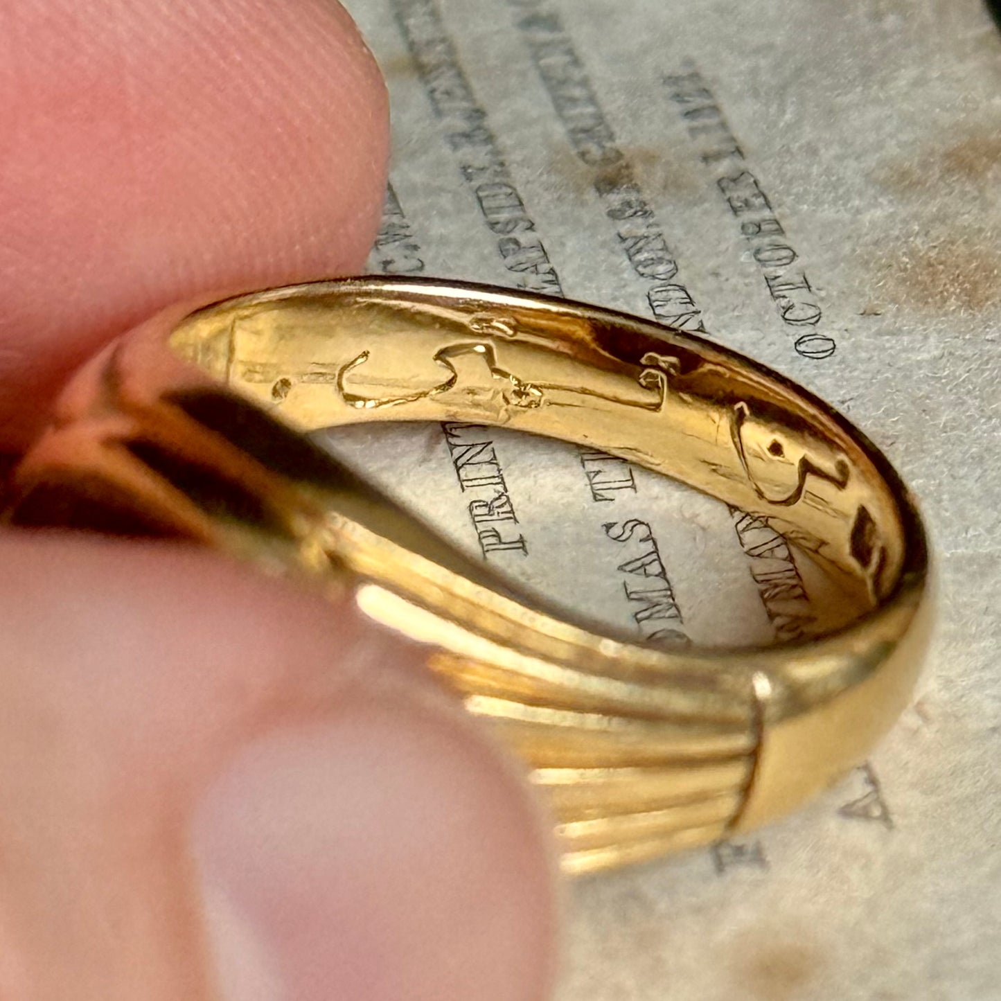 Antique Victorian Tourmaline Signet Ring  with Arabic Inscription in 18 Carat  Gold; Circa 1899