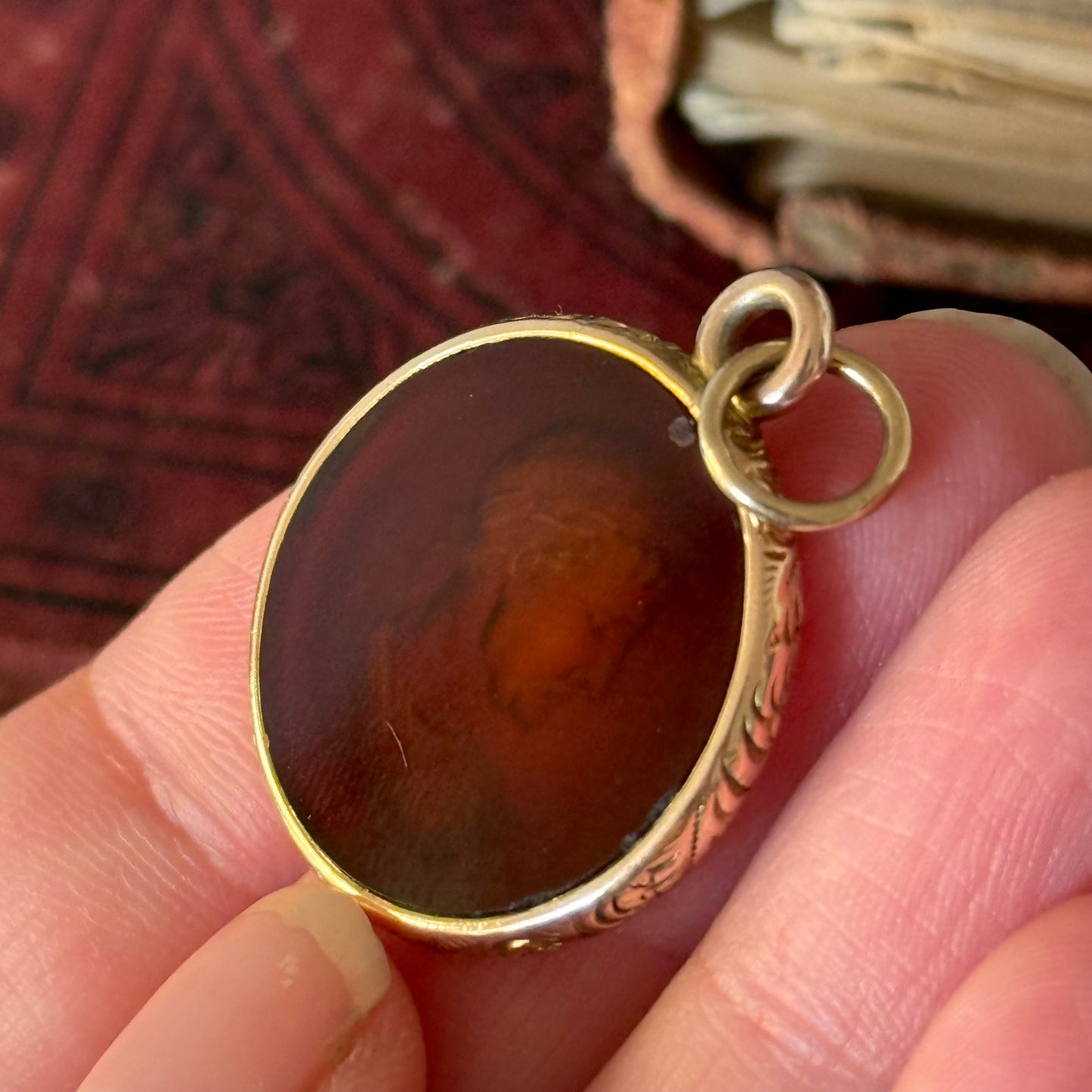 Antique Victorian Roman Emperor Intaglio Pendant