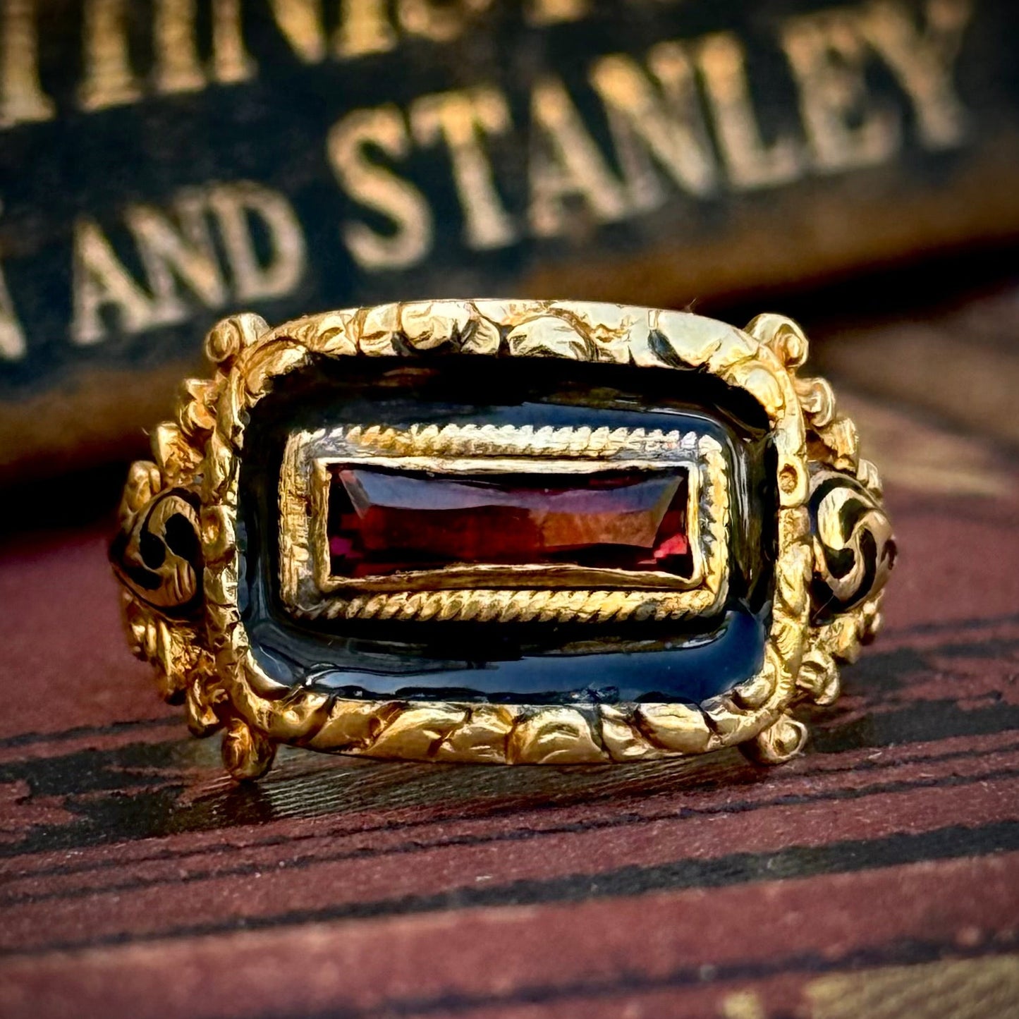 Georgian Garnet Mourning Ring; Circa 1829