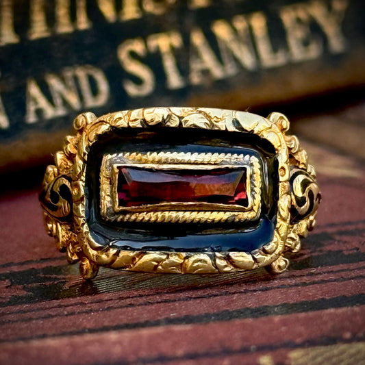 Georgian Garnet Mourning Ring; Circa 1829