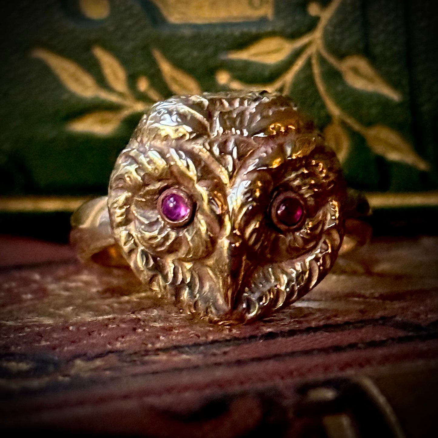 Antique Ruby Eyed Owl Ring in 9 Carat Gold