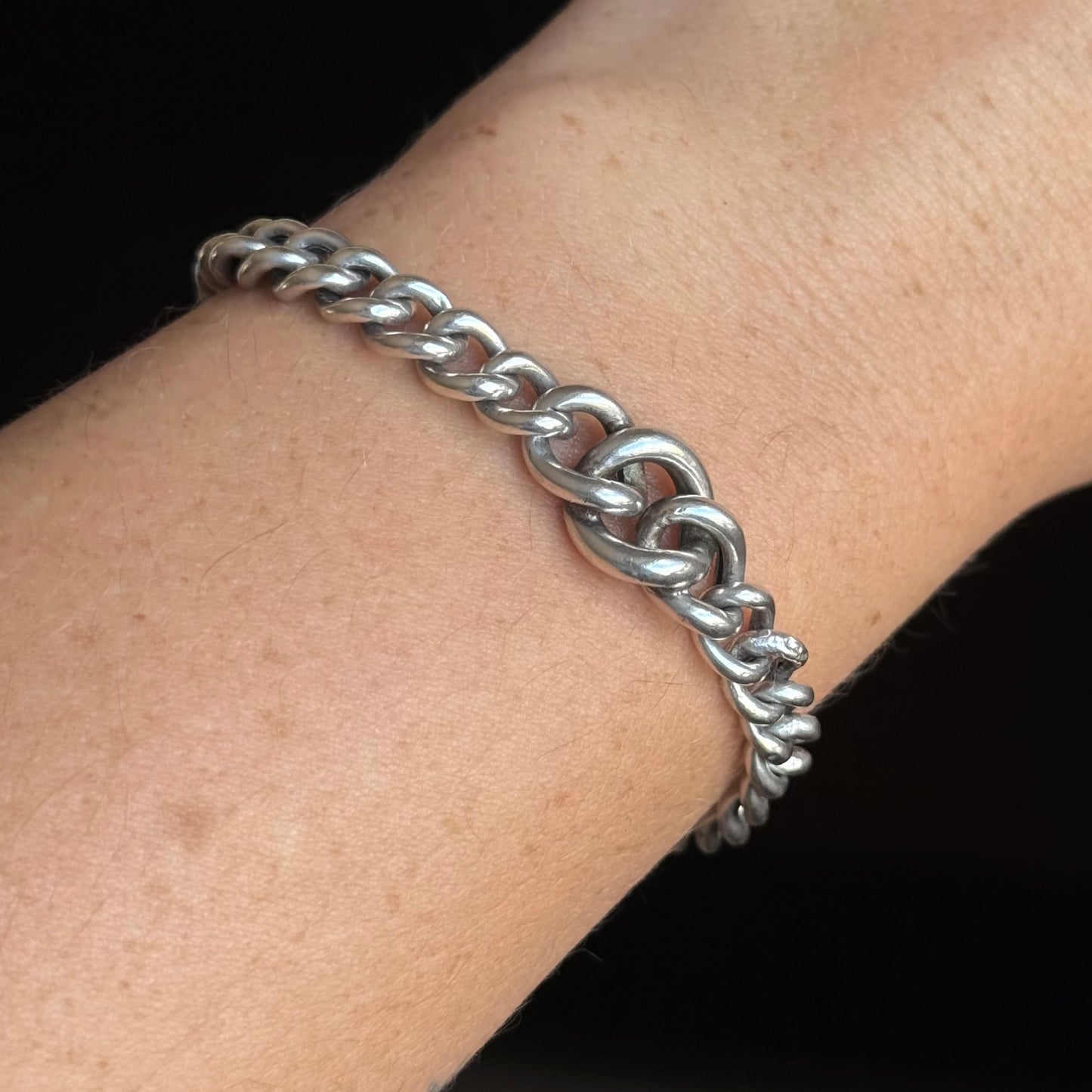 Antique Victorian silver Curb Chain Bracelet; Circa 1890