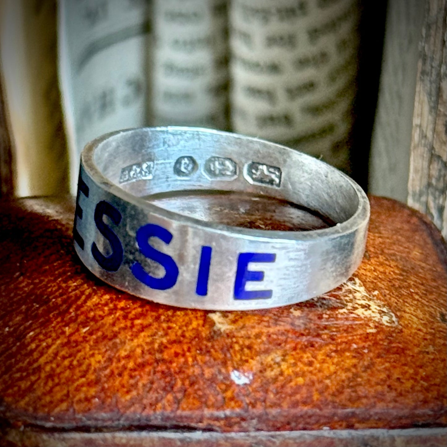 Victorian 'Jessie' Enamel Ring In Silver; Circa 1879