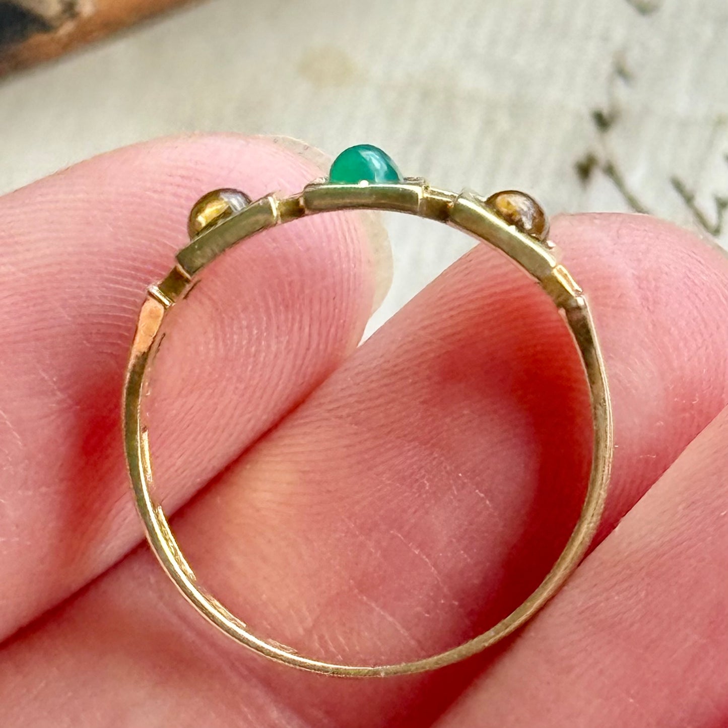 Antique Victorian Citrine & Emerald Ring in 15 Carat Gold