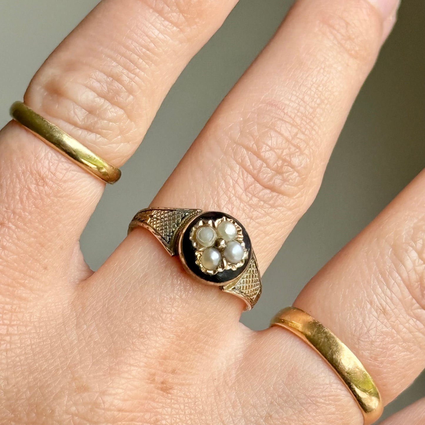 Antique Victorian Mourning ring; Circa 1891