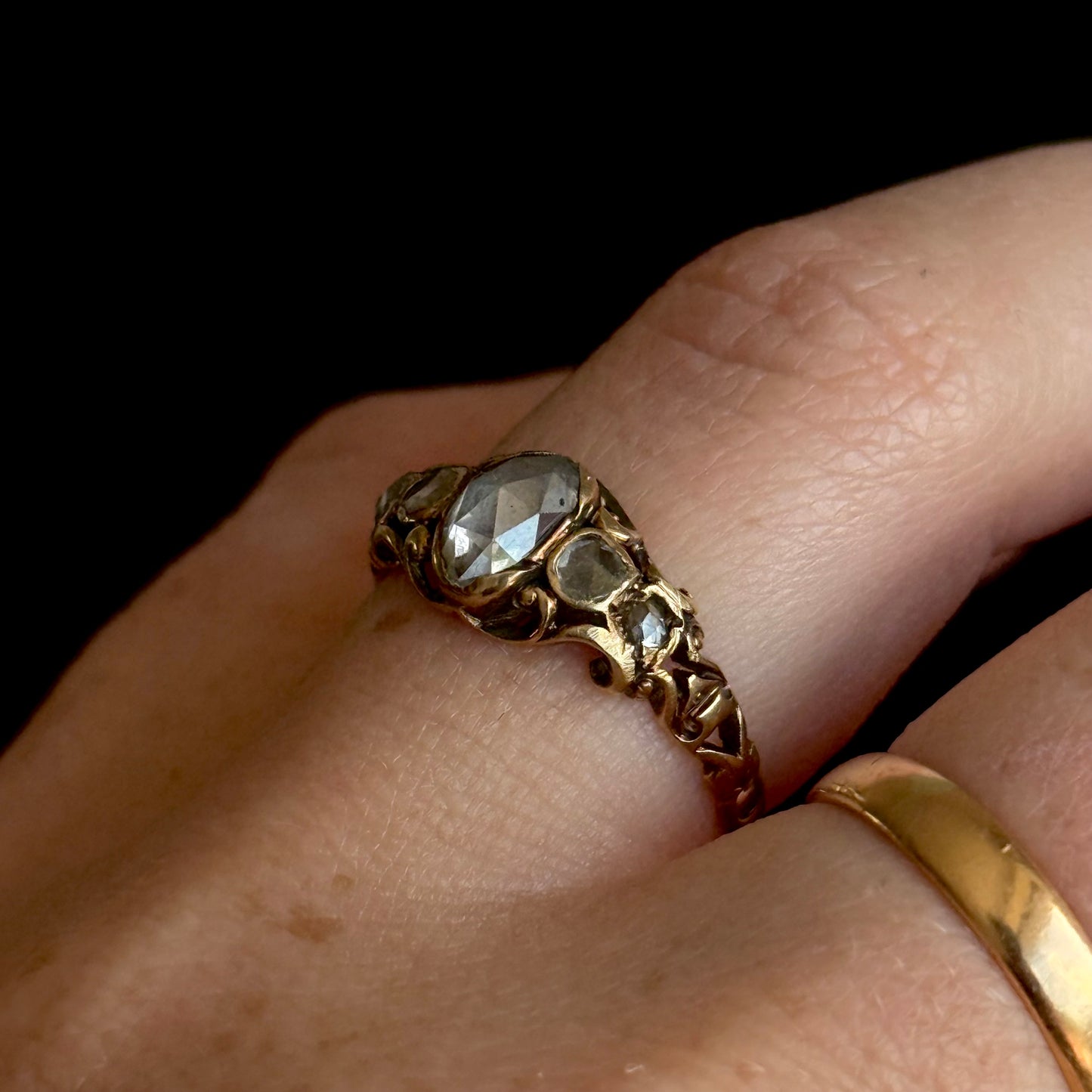 Antique Georgian Rose Cut Diamond Five Stone Ring
