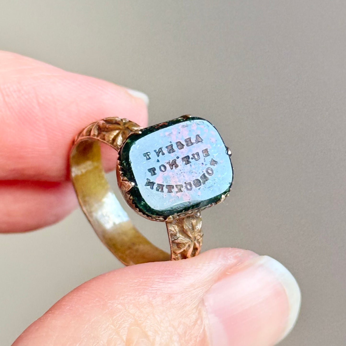 Antique Bloodstone Mourning Ring;Circa 1890