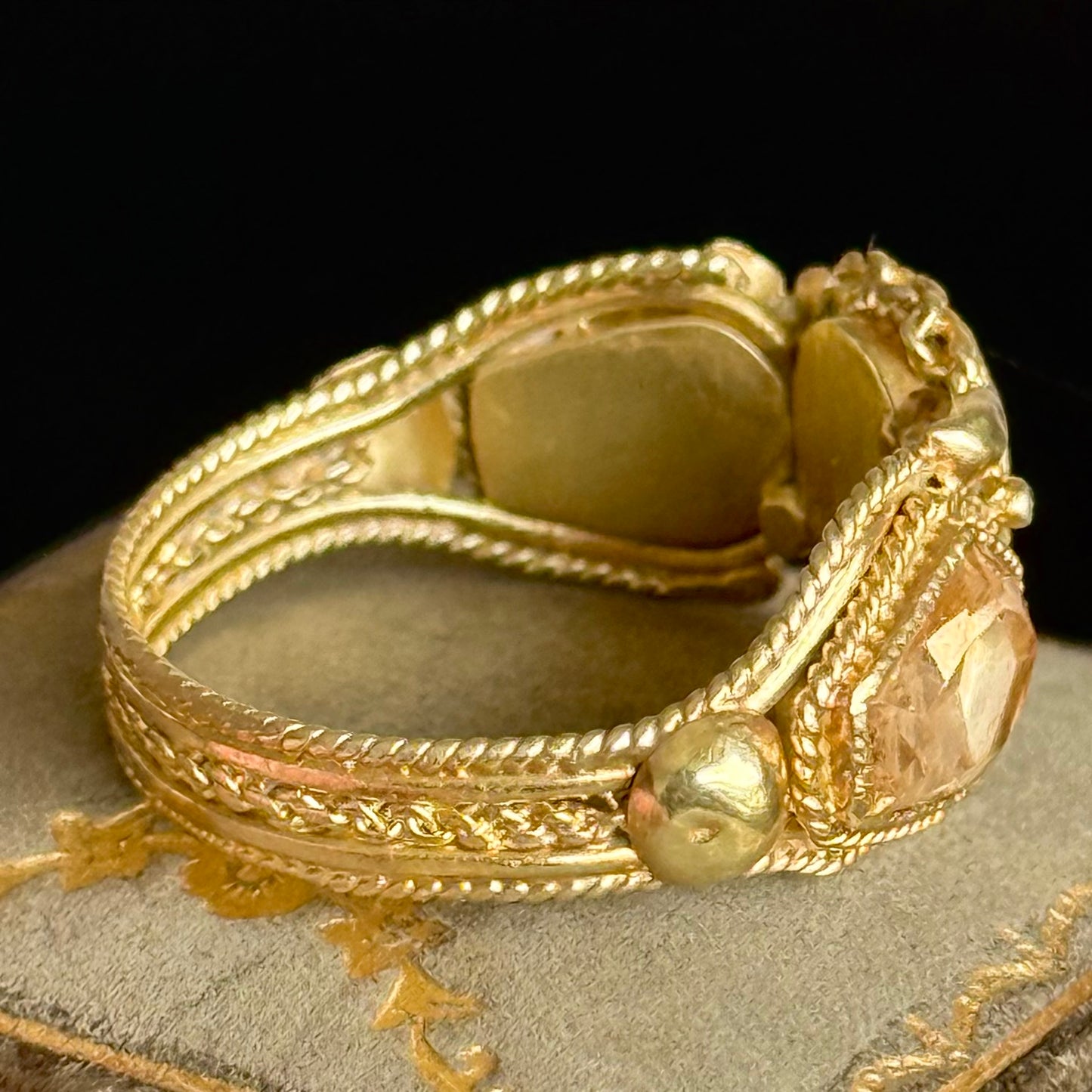 Late Georgian Cannetille Topaz Trilogy Ring; Circa 1820