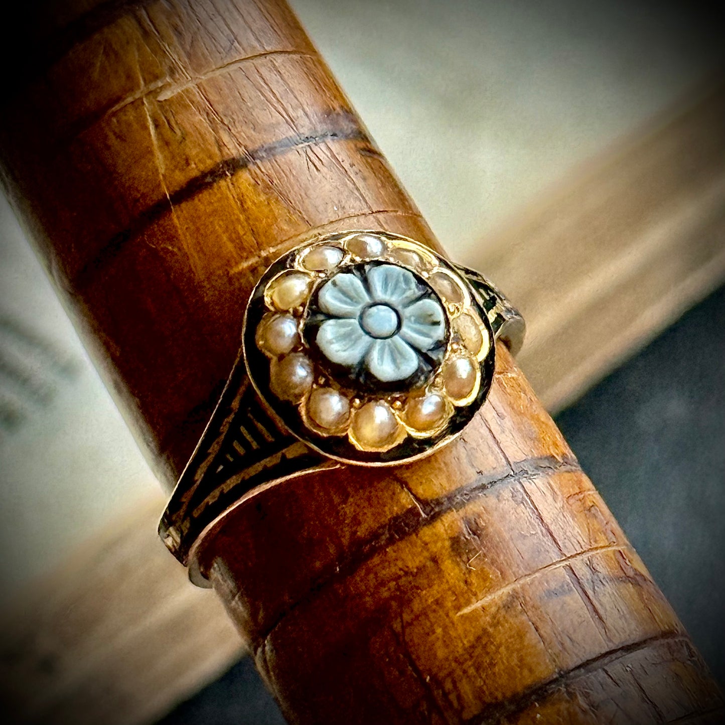 Victorian Mourning Ring in 15 Carat Gold; Circa 1848