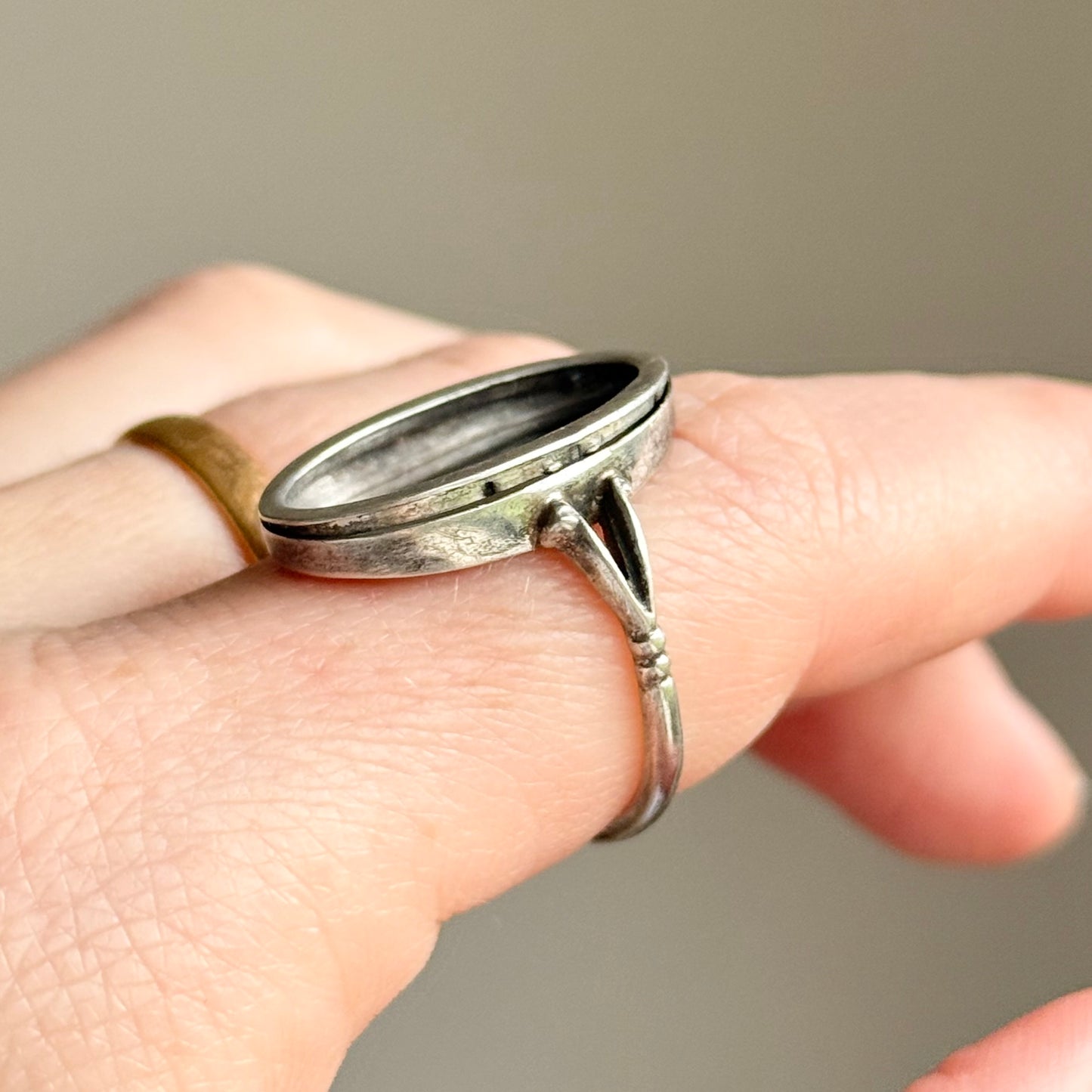 Unusual 1930's Sterling Silver Locket Ring