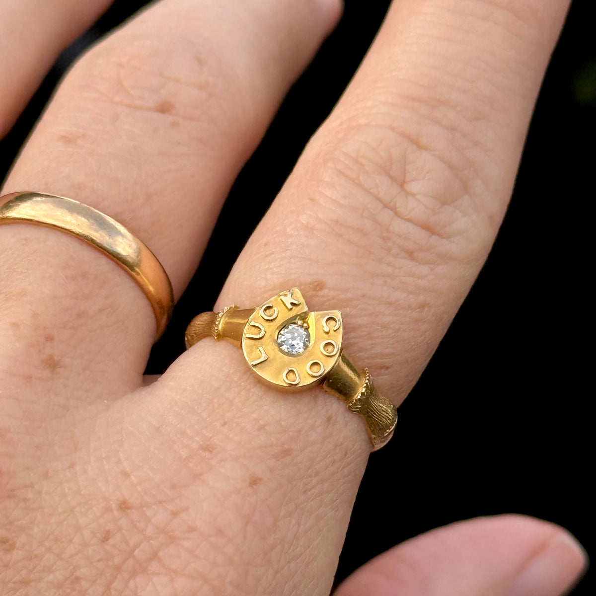 Antique Diamond Lucky Horseshoe Ring in 18 Carat Gold; circa 1884