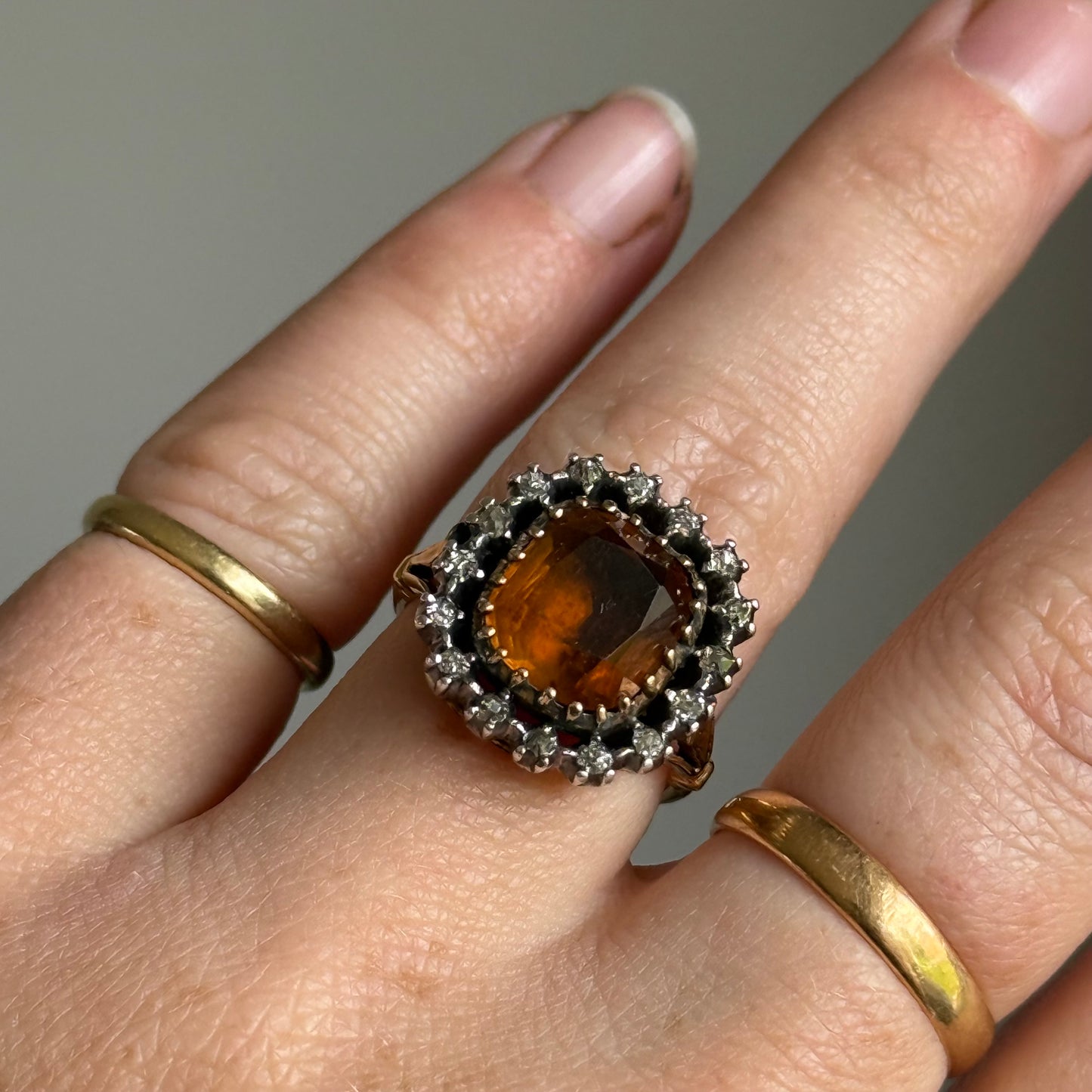 Antique Topaz & Diamond Cluster Ring in 18 Carat Gold