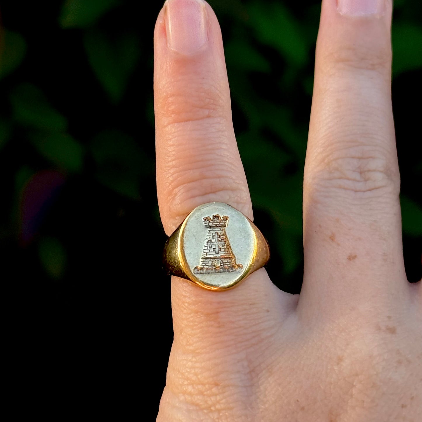 Vintage Heavy Castle Signet Ring in 9 Carat gold