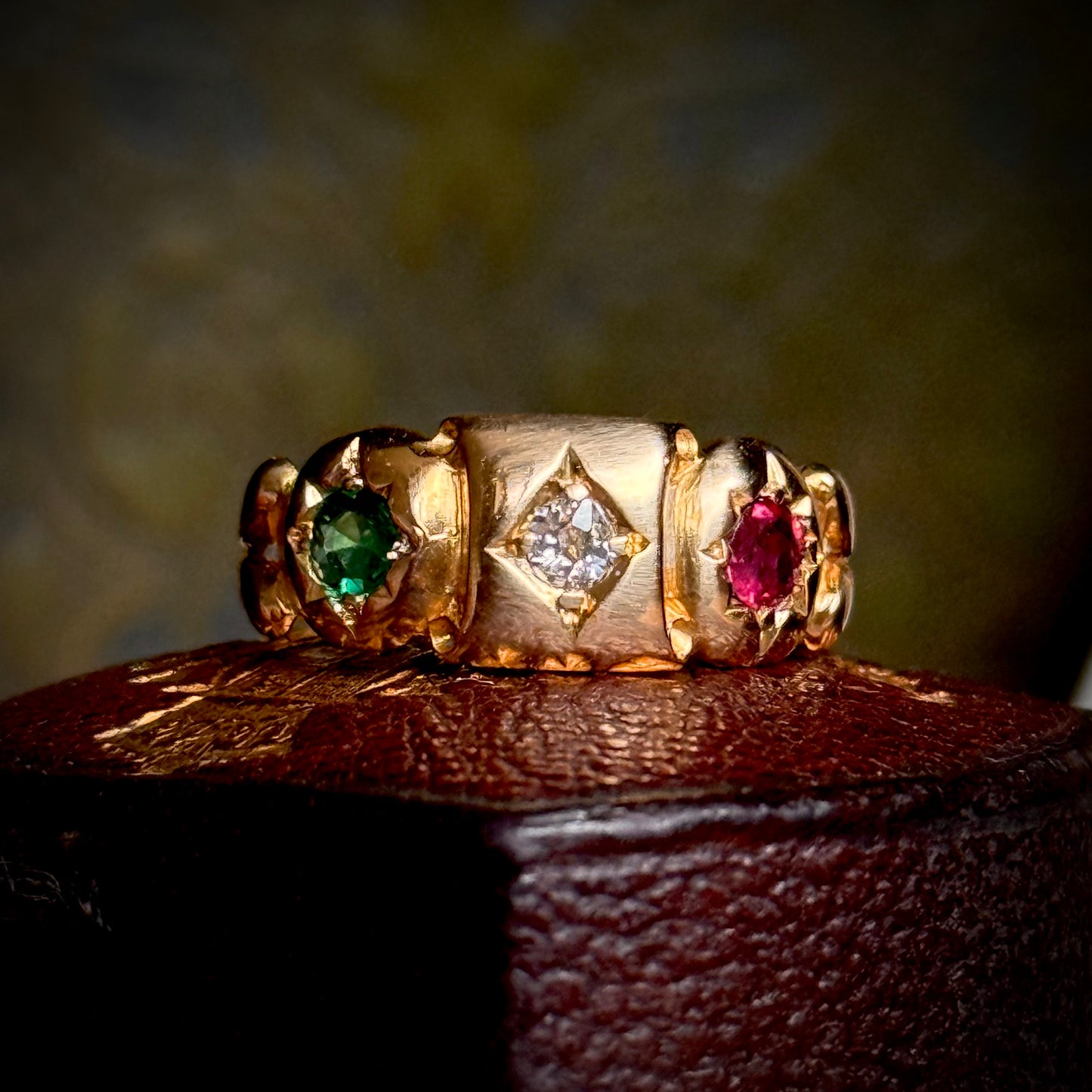 Antique Edwardian Diamond, Ruby & Emerald Ring in 18 Carat Gold
