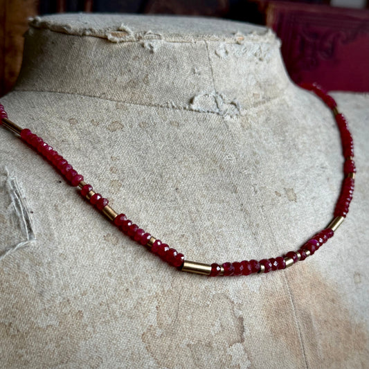 Graduated Ruby Bead Necklace in 9 Carat Gold