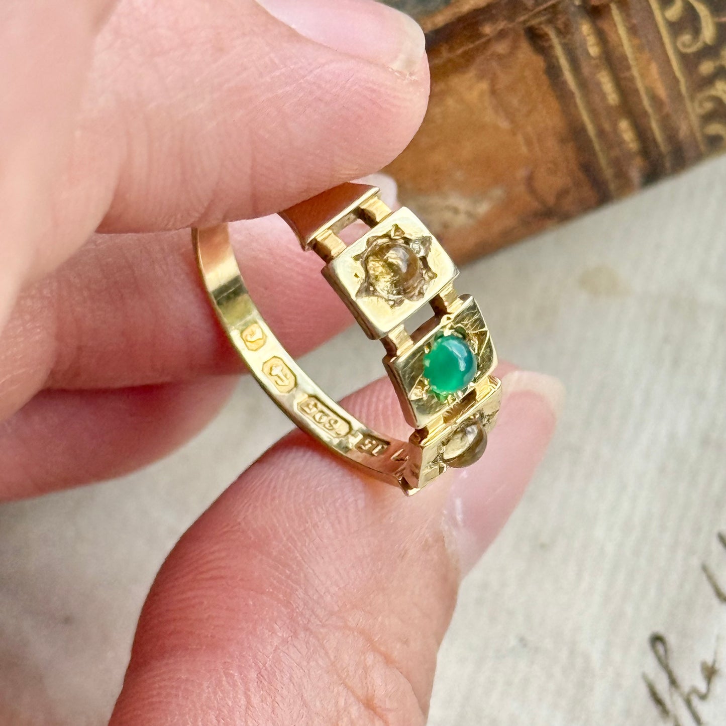 Antique Victorian Citrine & Emerald Ring in 15 Carat Gold