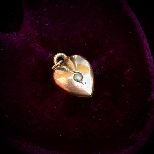 Antique Victorian Tiny Pearl Puffy Heart Pendant