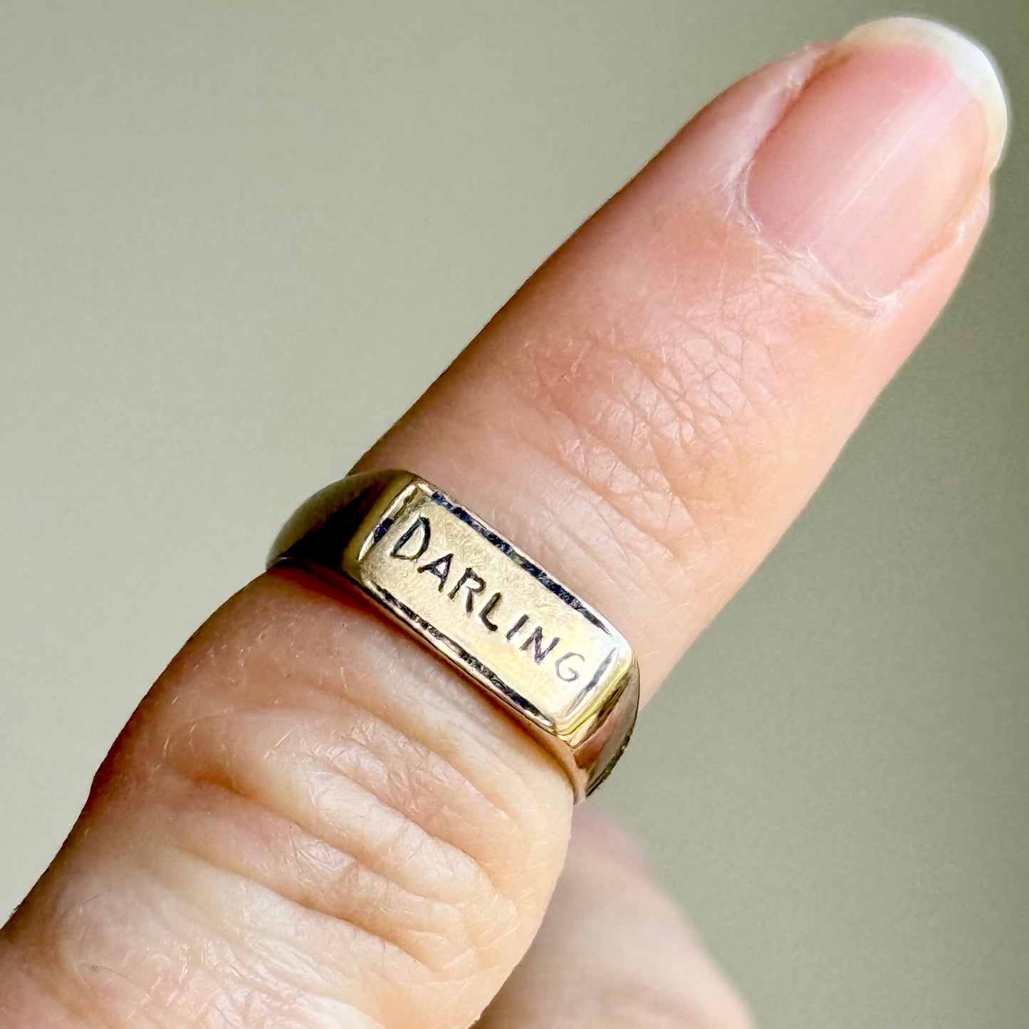 Antique Enamel 'Darling' Baby Ring in 14 Carat Gold