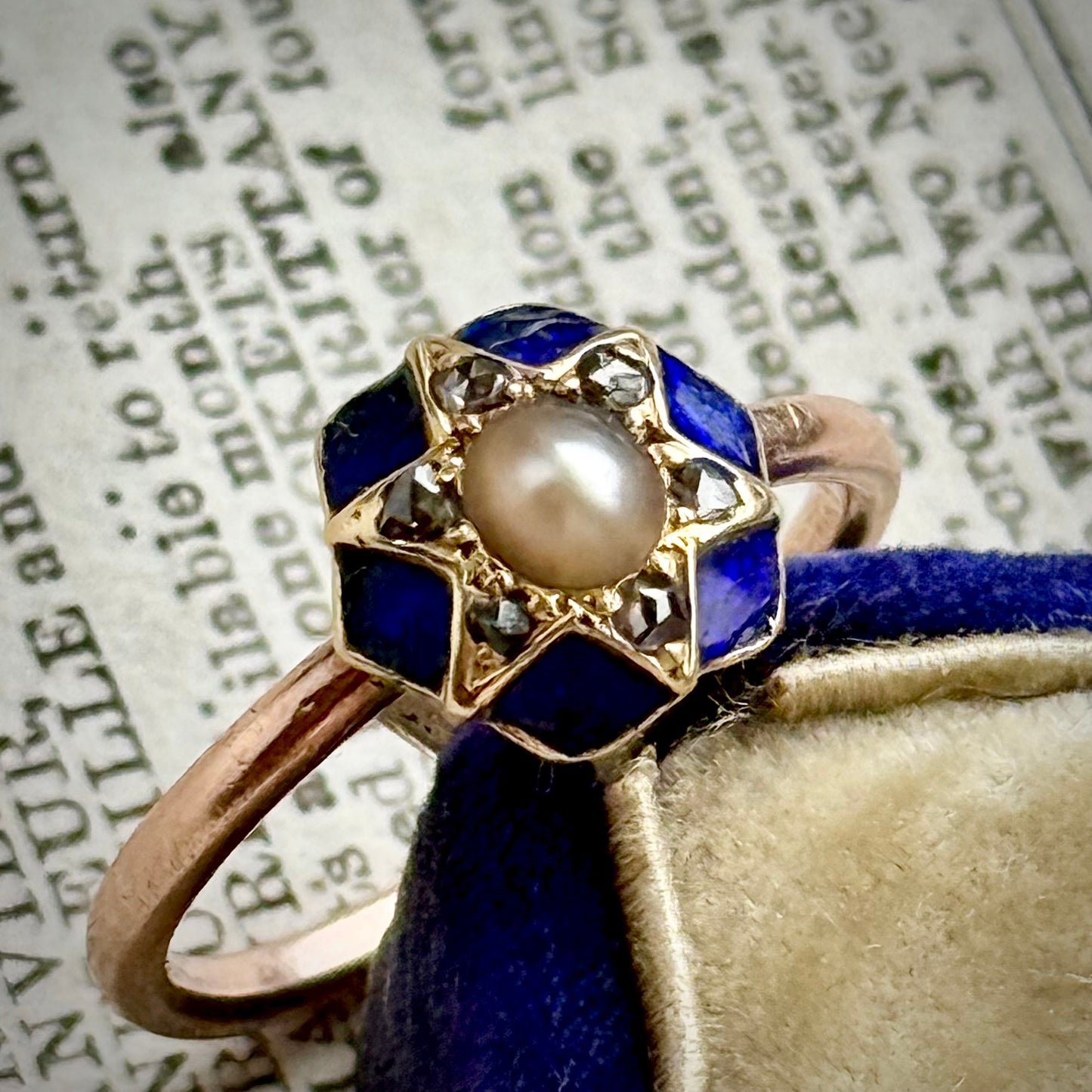Enchanting Victorian Star Motif Diamond & Enamel Ring