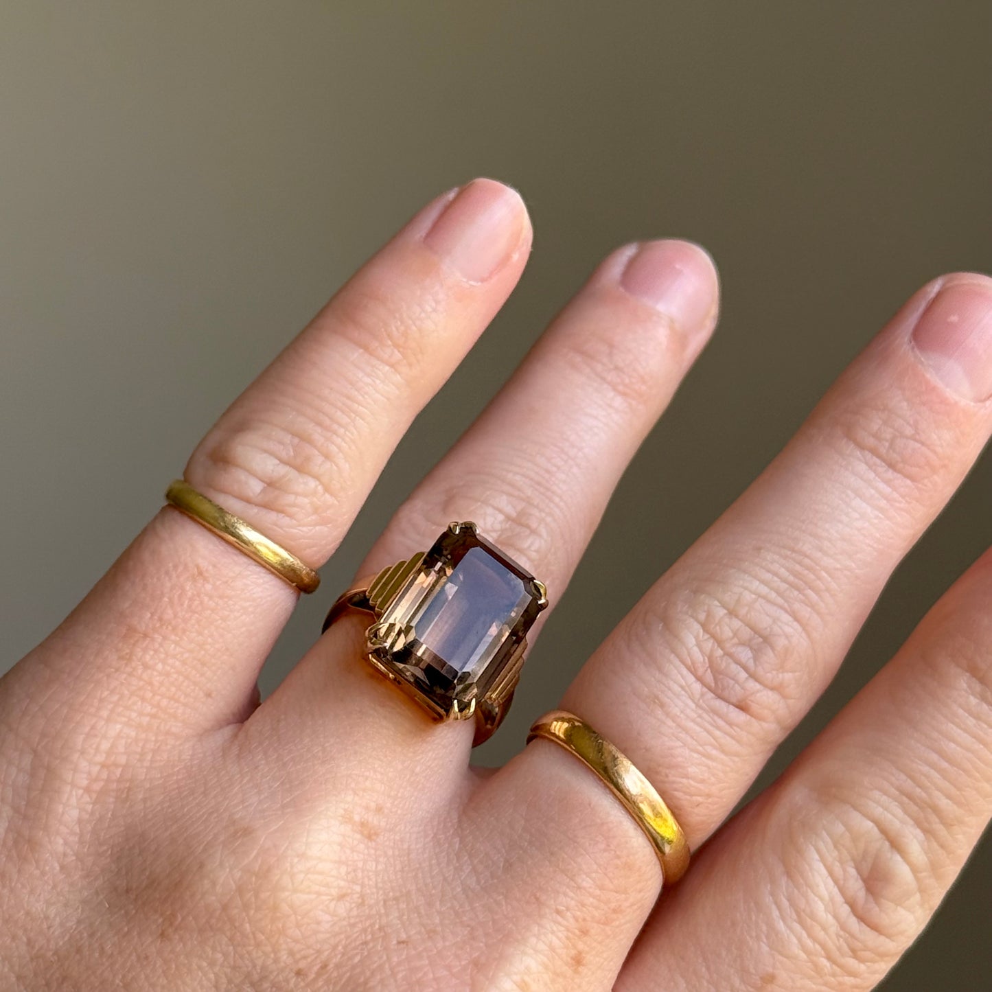 Vintage Statement Smokey Quartz Ring in 9 Carat Gold