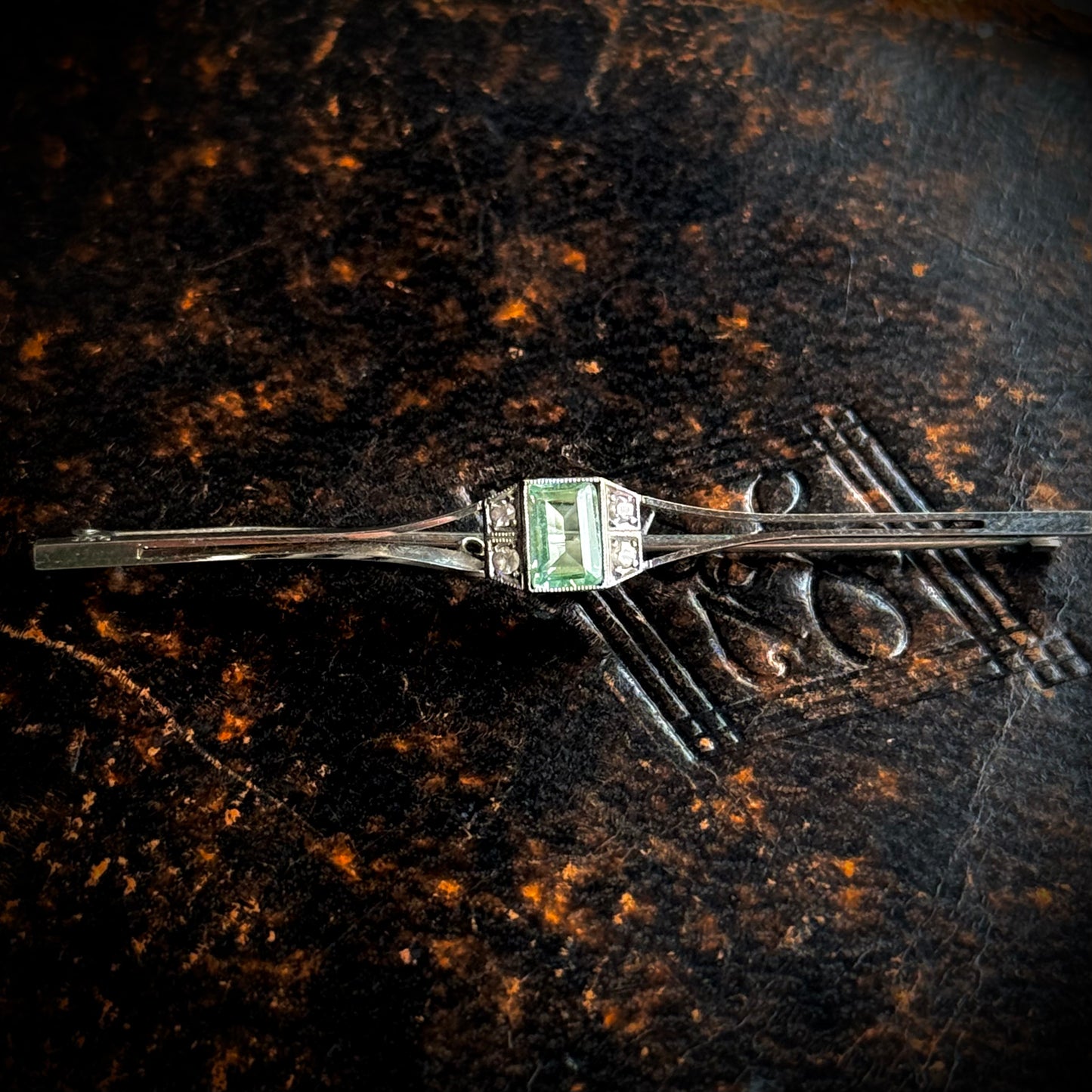 Art Deco Aquamarine & Diamond Brooch in 9 Carat Gold; Circa 1920