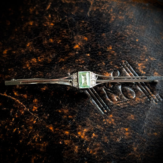 Art Deco Aquamarine & Diamond Brooch in 9 Carat Gold; Circa 1920