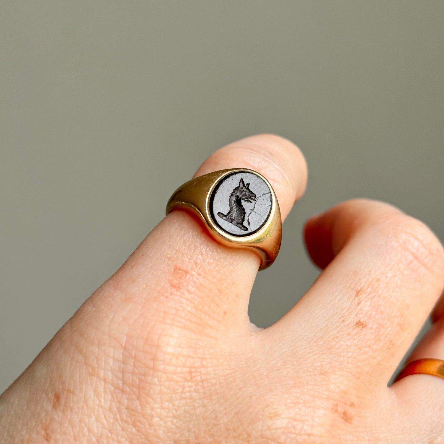 Vintage Carnelian Griffin Signet Ring (AF) ; Circa 1958