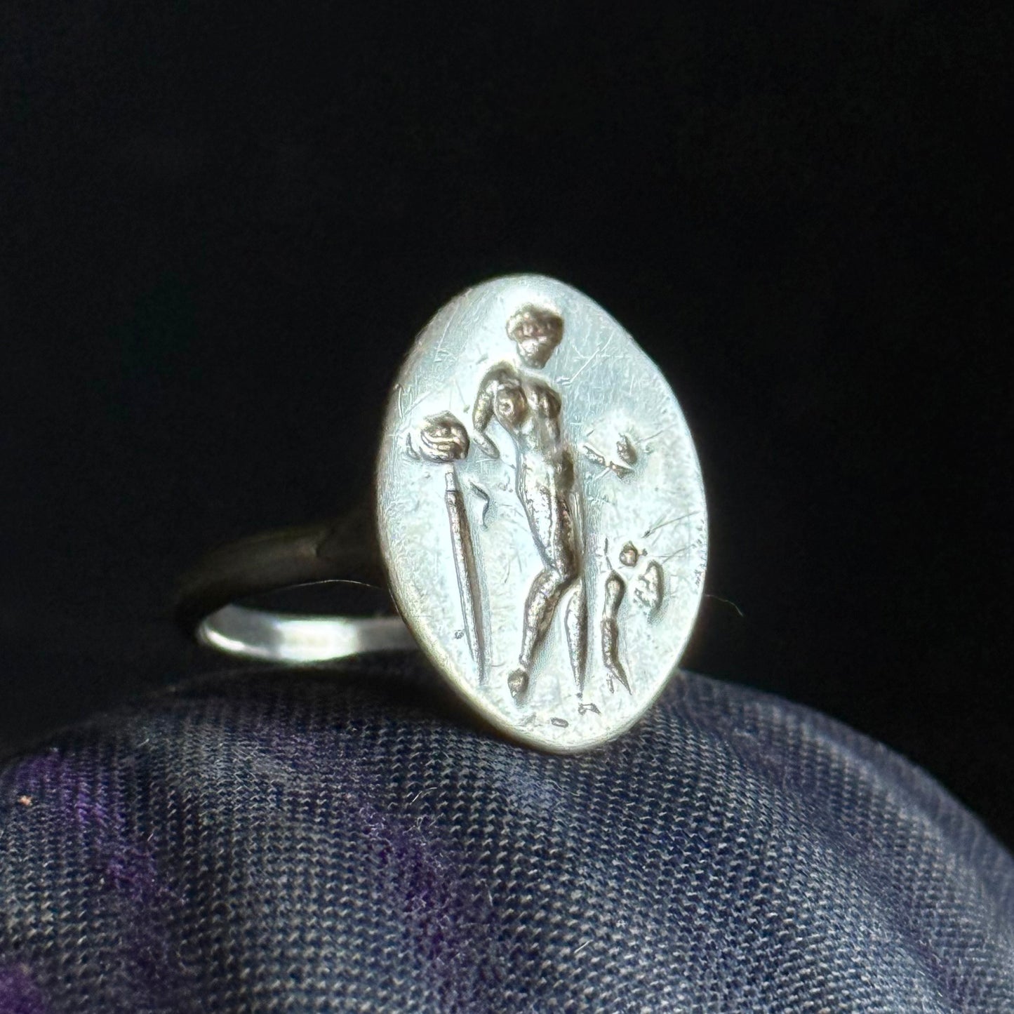 Sterling Silver Intaglio Signet Ring, Depicting Aphrodite and Eros Inspired by an Ancient Greek Original