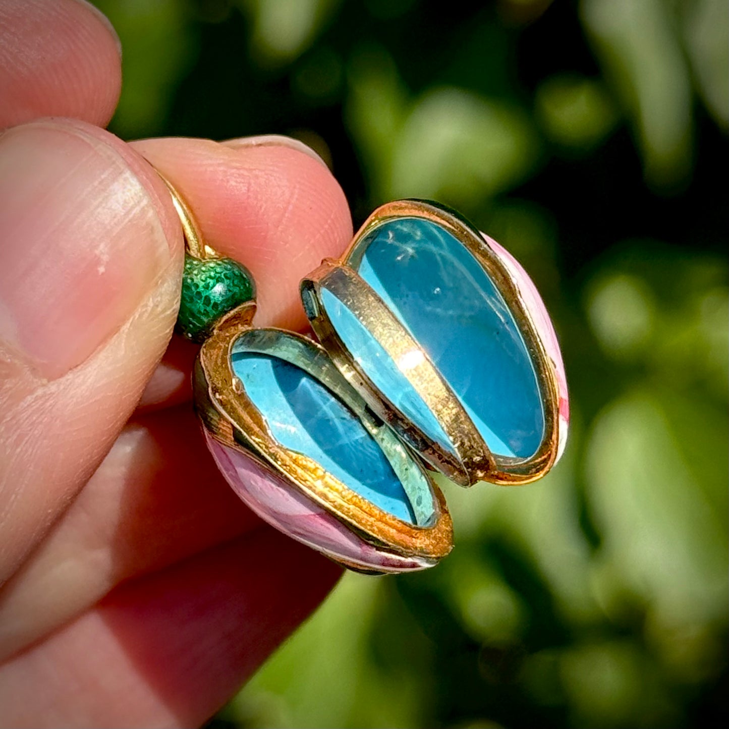 Antique French Victorian Rosebud Locket Enamel Pendant; Circa 1853