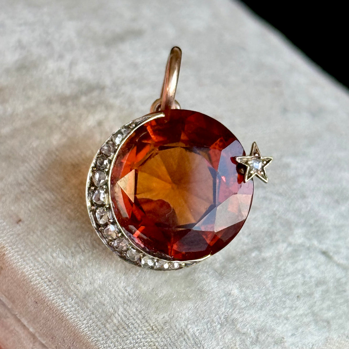 Antique Celestial Citrine & Diamond Pendant in 18 Carat Gold; Circa 1890