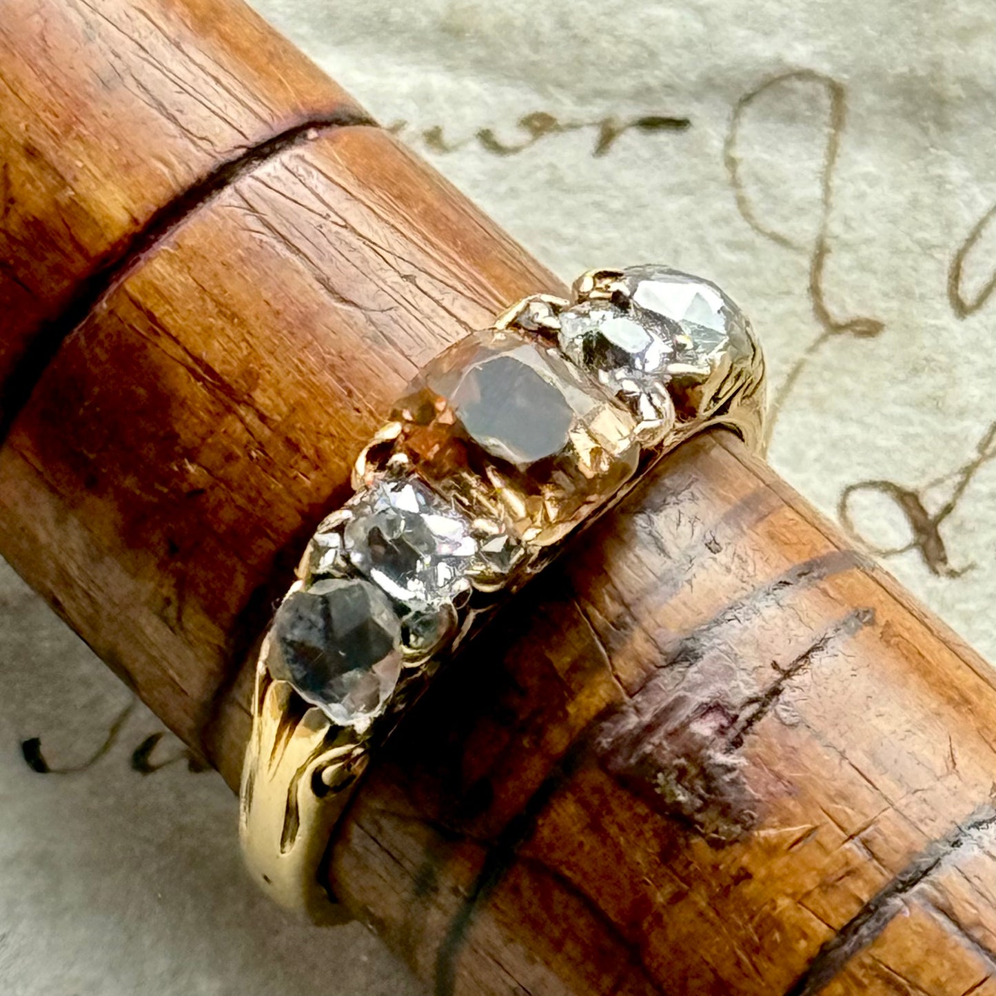 Late Victorian Imperial Topaz & Mixed Cut Diamond Ring; Circa 1890