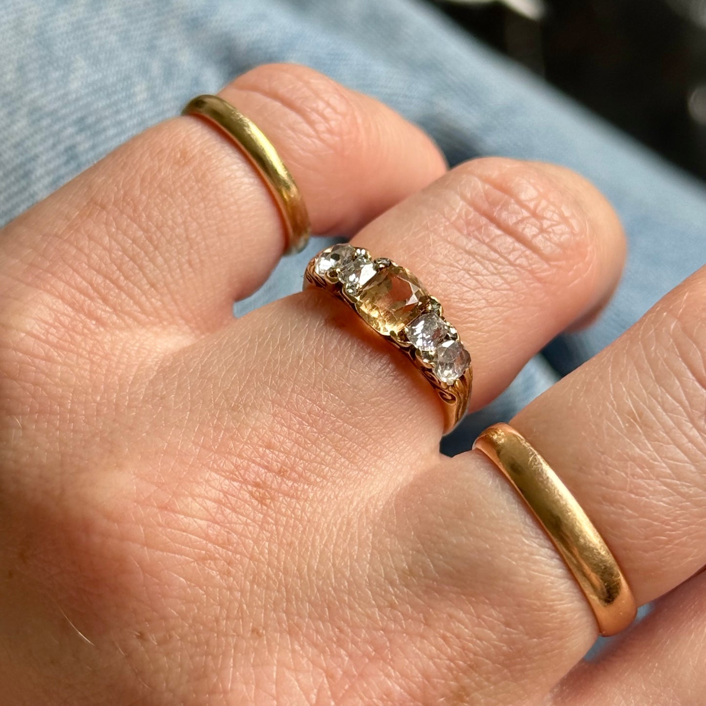 Late Victorian Imperial Topaz & Mixed Cut Diamond Ring; Circa 1890