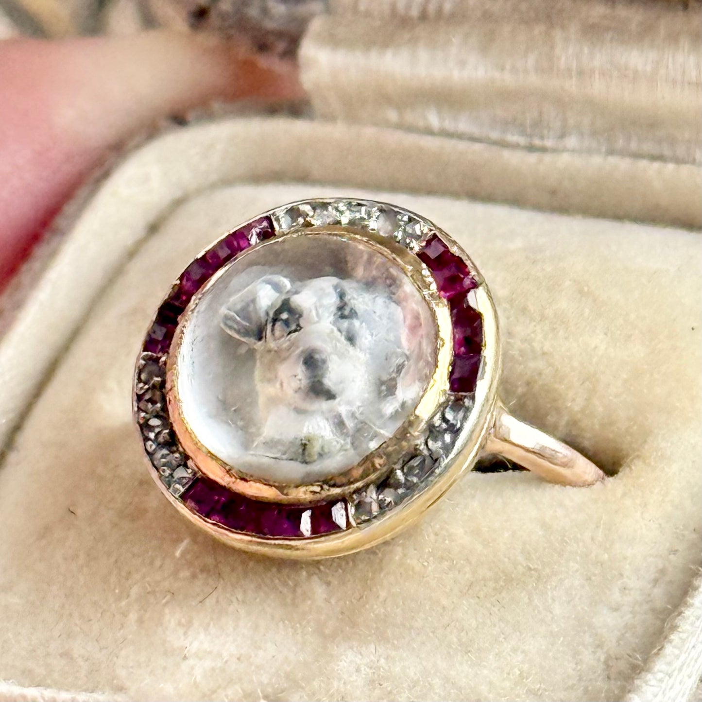 Victorian Essex Crystal, Diamond & Ruby Dog Ring, circa 1880