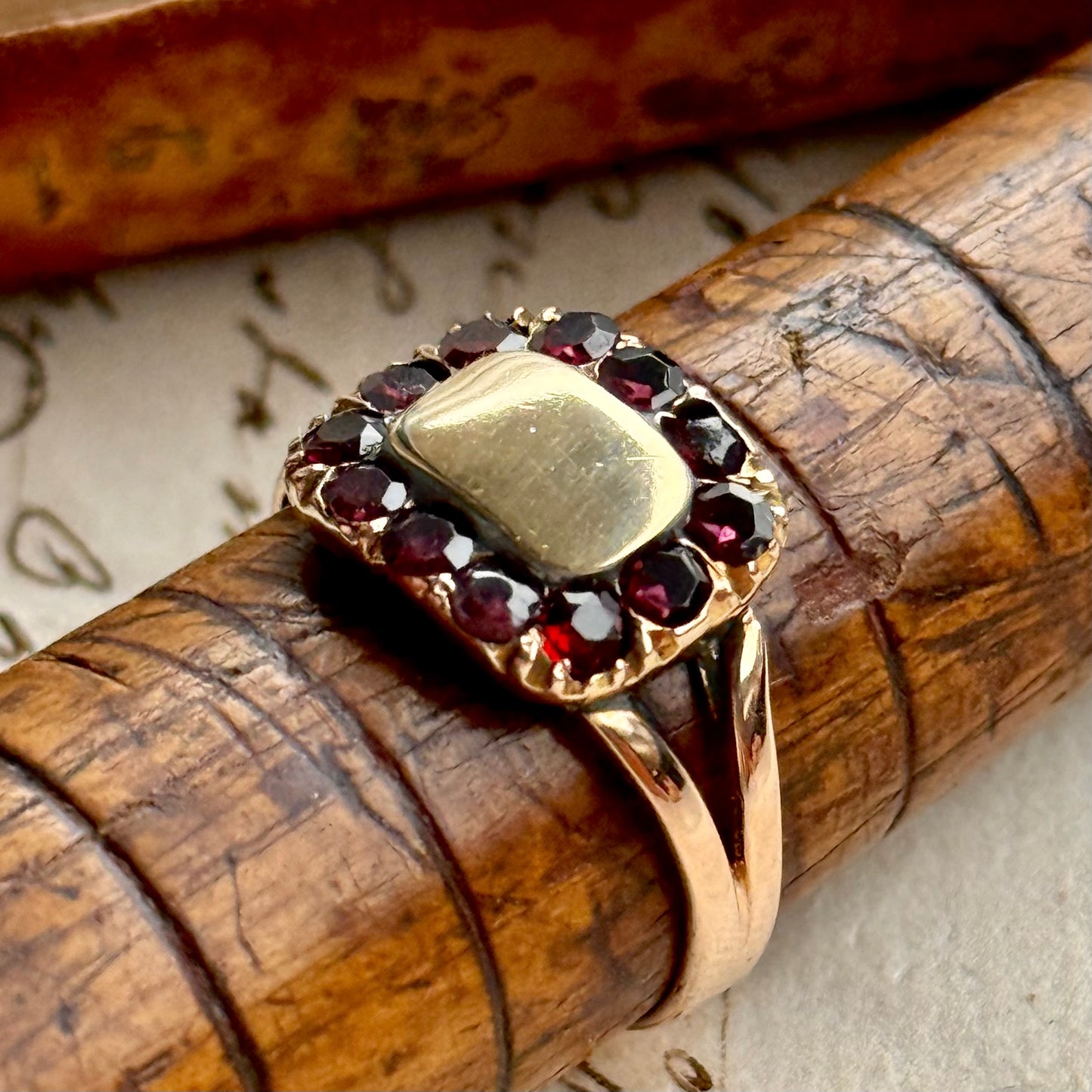Antique Georgian Garnet Ring in 9 Carat Gold; Circa 1830